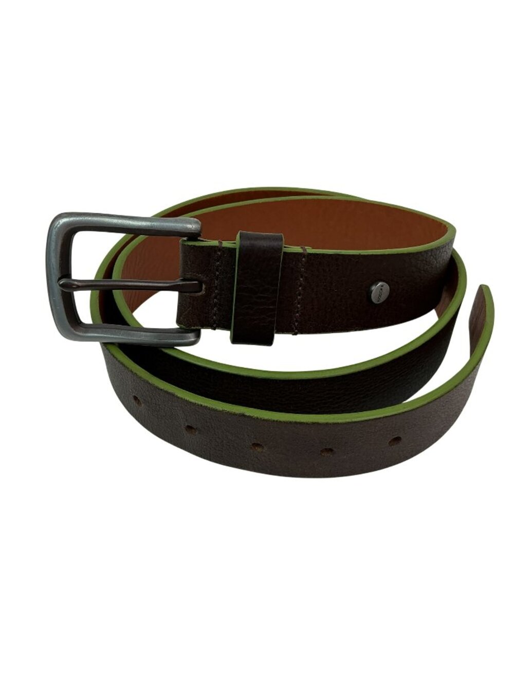 Boconi Genuine Pebbled Leather Belt With Green Edge Trim Mens 36 Brown